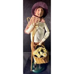 Byers Choice Williamsburg Boy With Rake and Basket of Flowers Made 2012